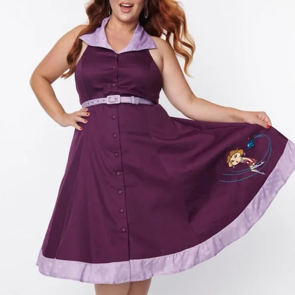 Unique Vintage The Jetsons Jane Purple 60's Retro Halter Pinup Swing Dress 1X 16 - Picture 7 of 16